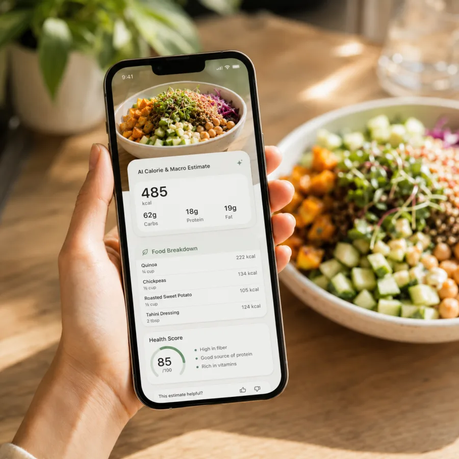 Bitewise showing an AI calorie and macro estimate for the meal